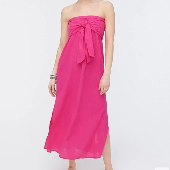 j crew pink bow dress J Crew Strapless Bow-Front Swim Cover-Up Dress, NWT